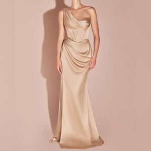 NWT Audra Gown One-Shoulder Satin Corset Gown